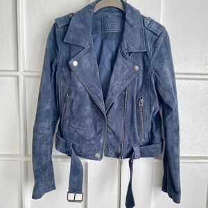 Women's BLANKNYC Suede Leather Moto jacket Grey/Blue Size S- Like New